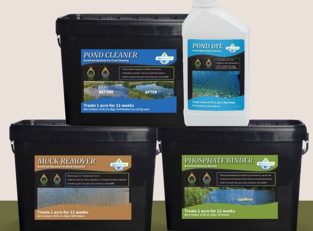 Clean Water Pro's Beneficial Bacteria: Pond Cleaner, Pond Dye, Muck Remove, and Phosphate Binder